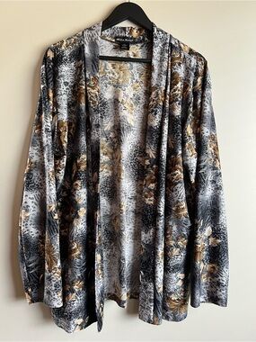 Made in Heaven 1X Floral Animal Print Open Front Blazer Cardigan Plus Size